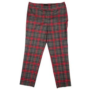 Talbots Slim Ankle Pant Womens 14 Grey Red Plaid Wool Blend Side Zip Tapered Leg